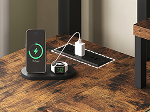 Rustic Brown Twin Size Metal Loft Bed with L-Shaped Desk, 2 Storage Drawers, Charging Station and LED Light, Equipped with Hanging Rod, Stairs and Safety Guardrail