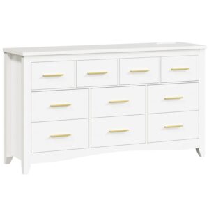 10 Drawer Dresser for Bedroom, 55" White Dressers with Charging Station, Wide Storage Dressers & Chests of Drawers, Modern Dresser TV Stand for Bedroom, Hallway, White
