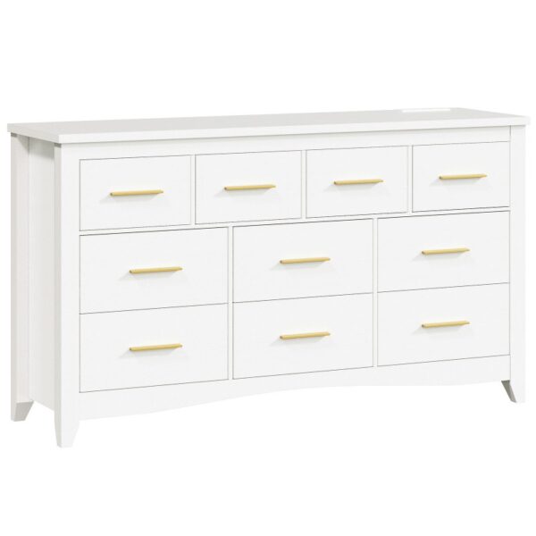 10 Drawer Dresser for Bedroom, 55" White Dressers with Charging Station, Wide Storage Dressers & Chests of Drawers, Modern Dresser TV Stand for Bedroom, Hallway, White