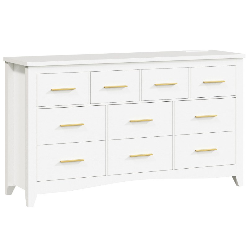 10 Drawer Dresser for Bedroom, 55" White Dressers with Charging Station, Wide Storage Dressers & Chests of Drawers, Modern Dresser TV Stand for Bedroom, Hallway, White