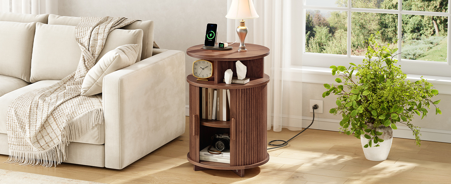 Round Fluted End Table