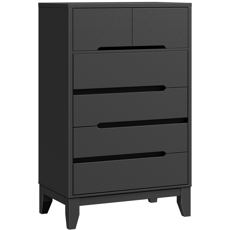 6 Drawer Tall Dresser for Bedroom, Vertical Chest of Drawers with Cut-Out Handles, Modern Wooden Storage Cabinet for Bedroom, Living Room, Hallway, Black