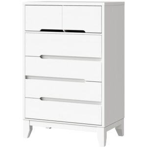 6 Drawer Tall Dresser for Bedroom, Vertical Chest of Drawers with Cut-Out Handles, Modern Wooden Storage Cabinet for Bedroom, Living Room, Hallway, White