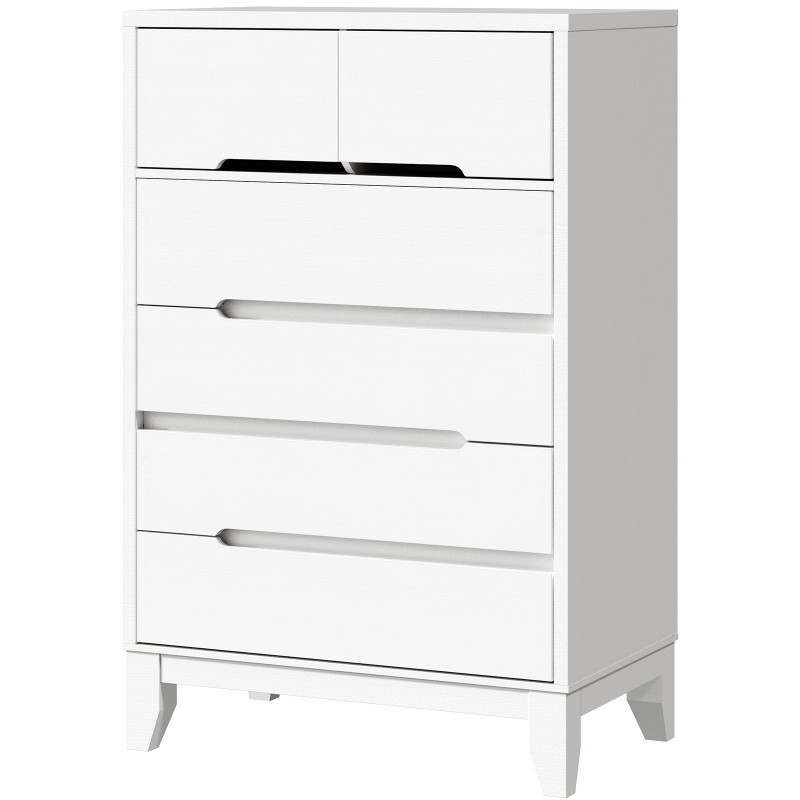 6 Drawer Tall Dresser for Bedroom, Vertical Chest of Drawers with Cut-Out Handles, Modern Wooden Storage Cabinet for Bedroom, Living Room, Hallway, White