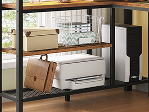 Rustic Brown Twin Size Metal Loft Bed with L-Shaped Desk, 2 Storage Drawers, Charging Station and LED Light, Equipped with Hanging Rod, Stairs and Safety Guardrail