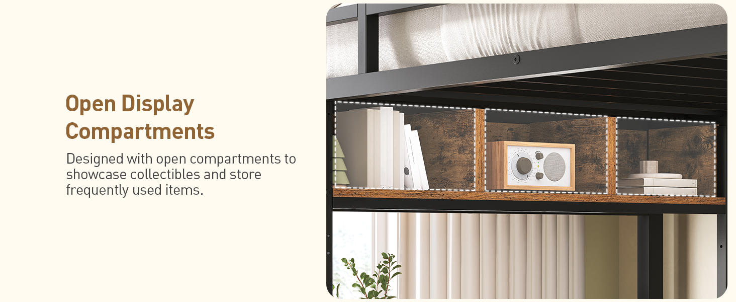 Rustic Brown Twin Size Metal Loft Bed with L-Shaped Desk, 2 Storage Drawers, Charging Station and LED Light, Equipped with Hanging Rod, Stairs and Safety Guardrail