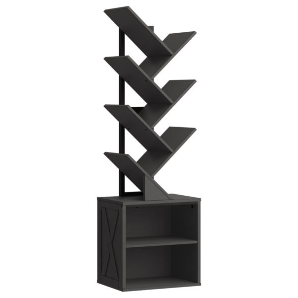 Cute Tree-Shaped 6-Tier Bookshelf, Freestanding Wooden Bookcase with 2 Storage Racks, Perfect for Living Room, Bedroom, Study & Home Office, Black