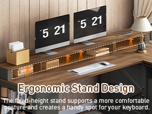 Farmhouse L-Shaped Executive Desk with Drawers, Black and Walnut 53-Inch Corner Computer Desk Equipped with File Cabinet, Monitor Stand and Power Strip, Suitable for Home Office and Study