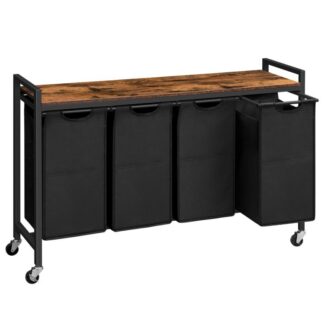 Laundry Hamper, Mosoda 4 Szakasz, Mosodai kosár kerekekkel, 4 10.5 Bili (39.8L), Gördülő kocsi, Kihúzható és eltávolítható Oxford szövetmosó táskák, Rusztikus barna és