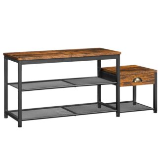 Çekmece ile ayakkabı raf tezgahı, Ebeveyn-Çocuk Giriş Bankı, Koltuklu Ayakkabı Saklama Düzenleyici, Endüstriyel Metal Çerçeve, Koridor için, Fuaye, Rustik Kahverengi ve Siyah