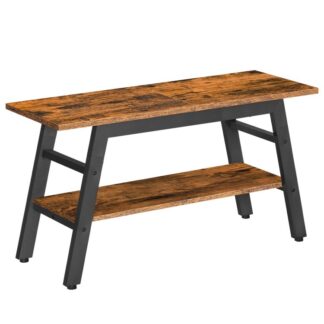 Giriş Bankı, Endüstriyel Ayakkabı Raf Tezgahı, Koridor için tezgah koltuğu, Yatak odası için yatak sonu tezgahı, Rustik Kahverengi ve Siyah