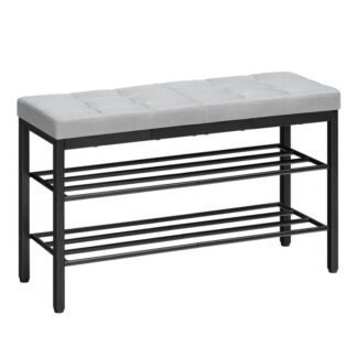 Ayakkabı Tezgahı, Minderli Giriş Depolama Tezgahı, Giriş Yolu için Ayakkabılık, 29.5" L x 12" W x 18.1" H, Koltuklu Ayakkabılık, Oturma Odası için, Yatak odası, Koridor, Giriş, Gri ve siyah