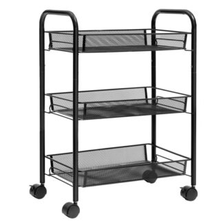 gördülő kocsi, 3-szintű hálóháló huzal tároló segédkocsi, többfunkciós kosár 3 Állítható huzalkosarak és zárt kerekek, Könnyen összeszerelhető, otthon, konyha, hivatal, fekete