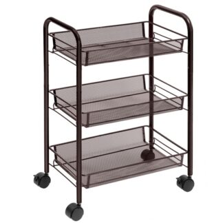 gördülő kocsi, 3-szintű hálóháló huzal tároló segédkocsi, többfunkciós kosár 3 Állítható huzalkosarak és zárt kerekek, Könnyen összeszerelhető, otthon, konyha, hivatal, barna