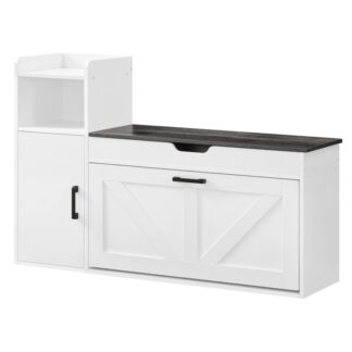 ayakkabı depolama tezgahı, Flip çekmeceli ayakkabı dolabı, 39.4'' ayakkabı tezgahı, çiftlik evi giriş yolu, Yan dolap ve kalkış depolama kutusu ile depolama tezgahı, beyaz kömür siyahı