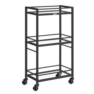 rúdosár, otthoni bár tálaló kocsi, konyhai kocsi, 3-szintű üveg kocsi kerekeken, gördülő kocsi bárhoz, konyha, ebédlő, fekete