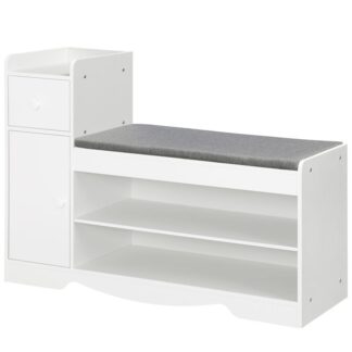 Ayakkabı Tezgahı, Çekmeceli ve Dolaplı Giriş Depolama Tezgahı, Çıkarılabilir Yastıklı Yastıklı Ayakkabılık, Koridor için Ayakkabı Düzenleyici Dolabı, Yatak odası, Oturma odası, Beyaz ve gri