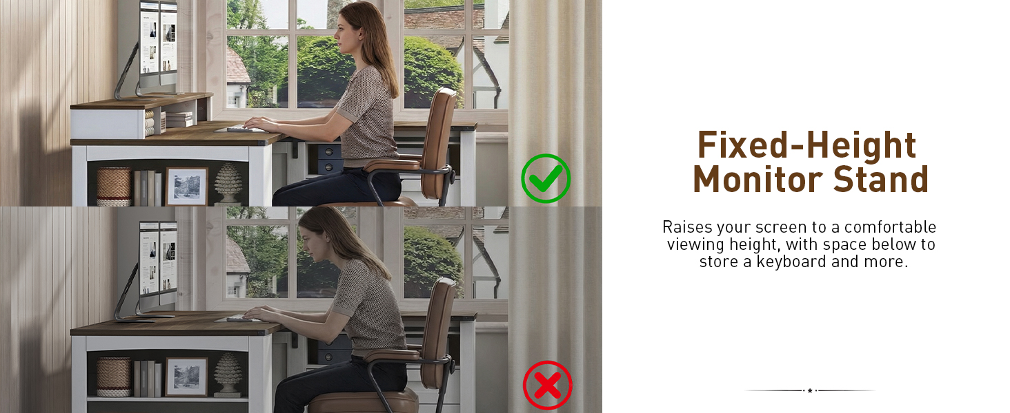 Farmhouse L-Shaped Executive Desk with Drawers, White & Walnut Corner Computer Desk with File Cabinet, Monitor Stand and Integrated Power Strip for Home Office and Study