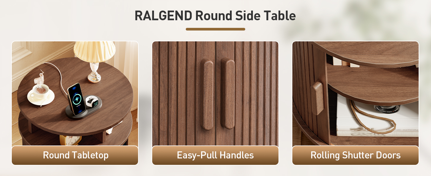 Round End Table with Charging Station